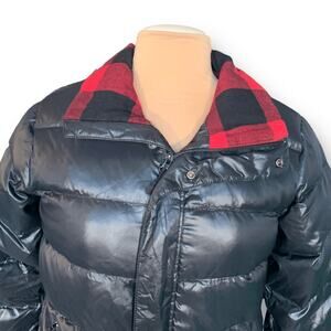 Nike Sportswear Black Down Puffer Jacket Red Buffalo Plaid Lining Small Winter